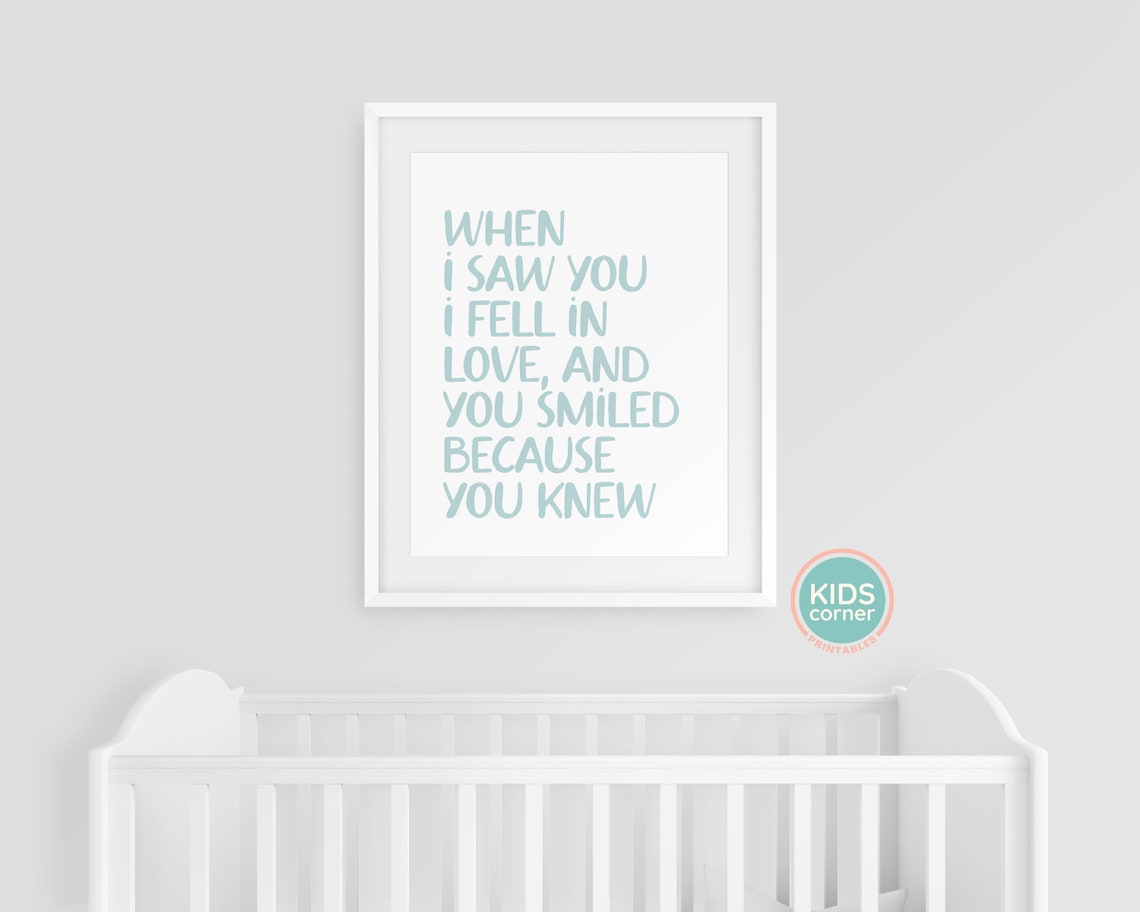 When I Saw You I Fell in Love Mint Green Nursery Quote Poster - Image 3