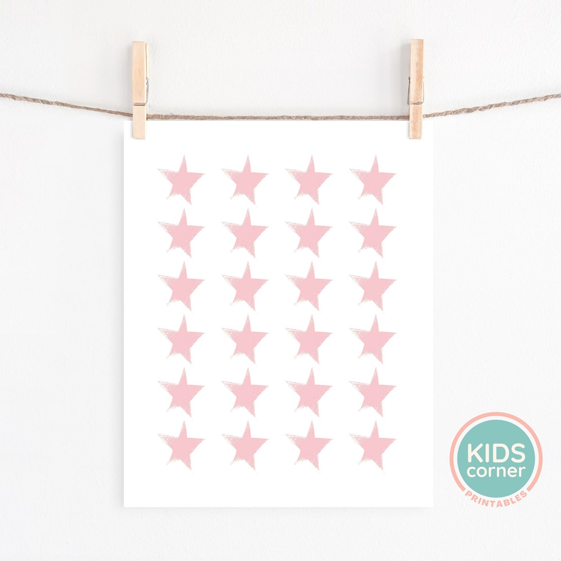 Blush Pink Watercolor Stars Pattern Kids Nursery Wall Art Decor - Image 2