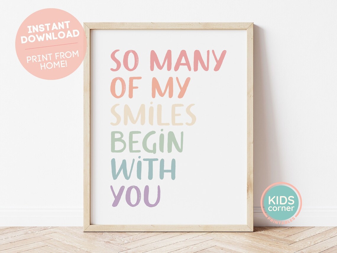 So Many Of My Smiles Begin With You Rainbow Quote Print