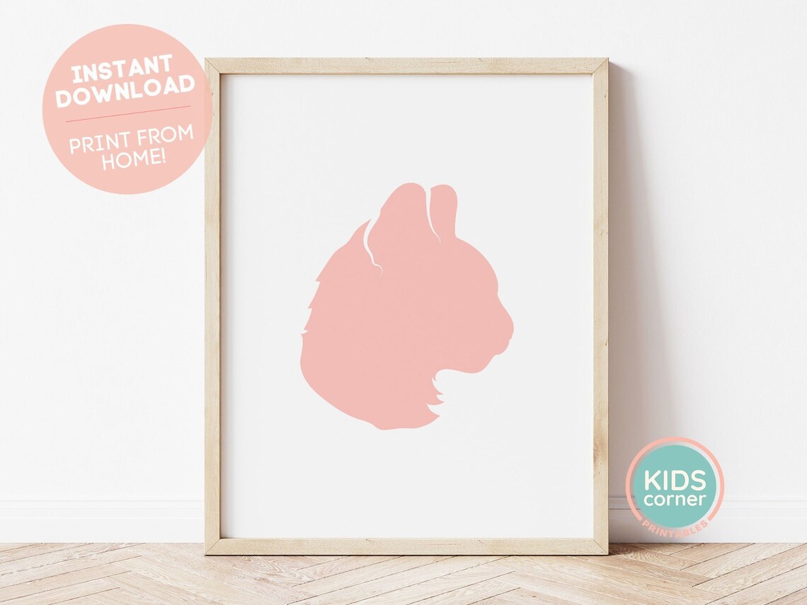 Pink Cat Silhouette Poster Minimalist Pet Art Kids Room Design