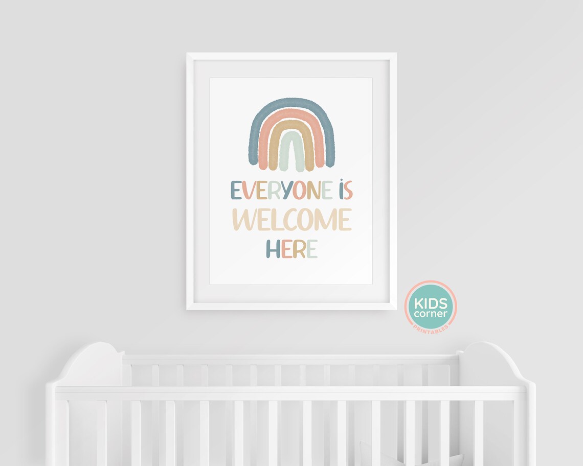 Everyone Is Welcome Here Rainbow Quote Art Print - Image 3