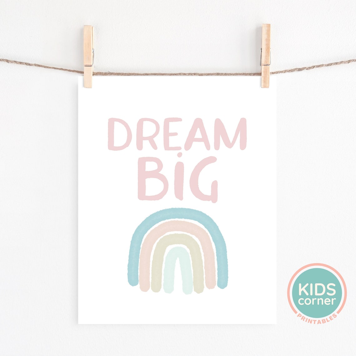 Dream Big Pastel Rainbow Typography Nursery Kids Room Poster - Image 2