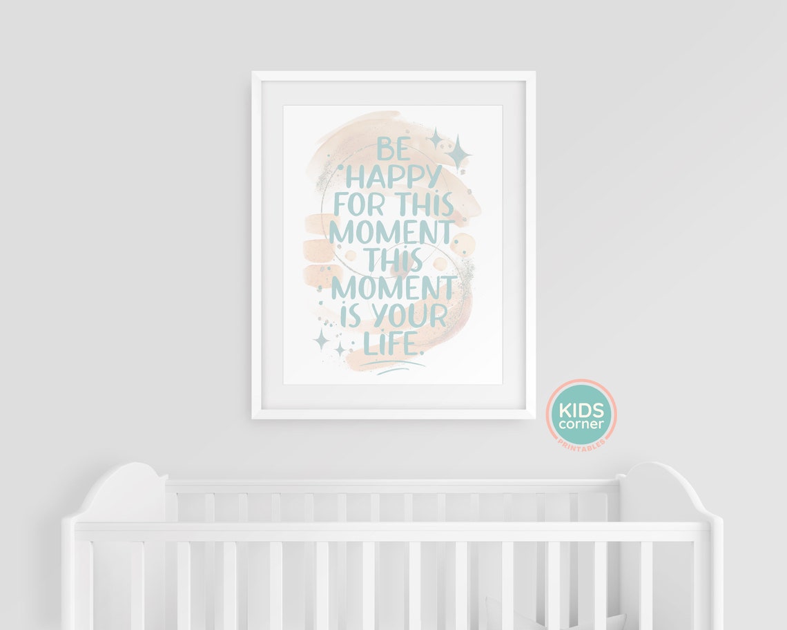 Be Happy for This Moment Teal Watercolor Mindfulness Quote Poster - Image 3