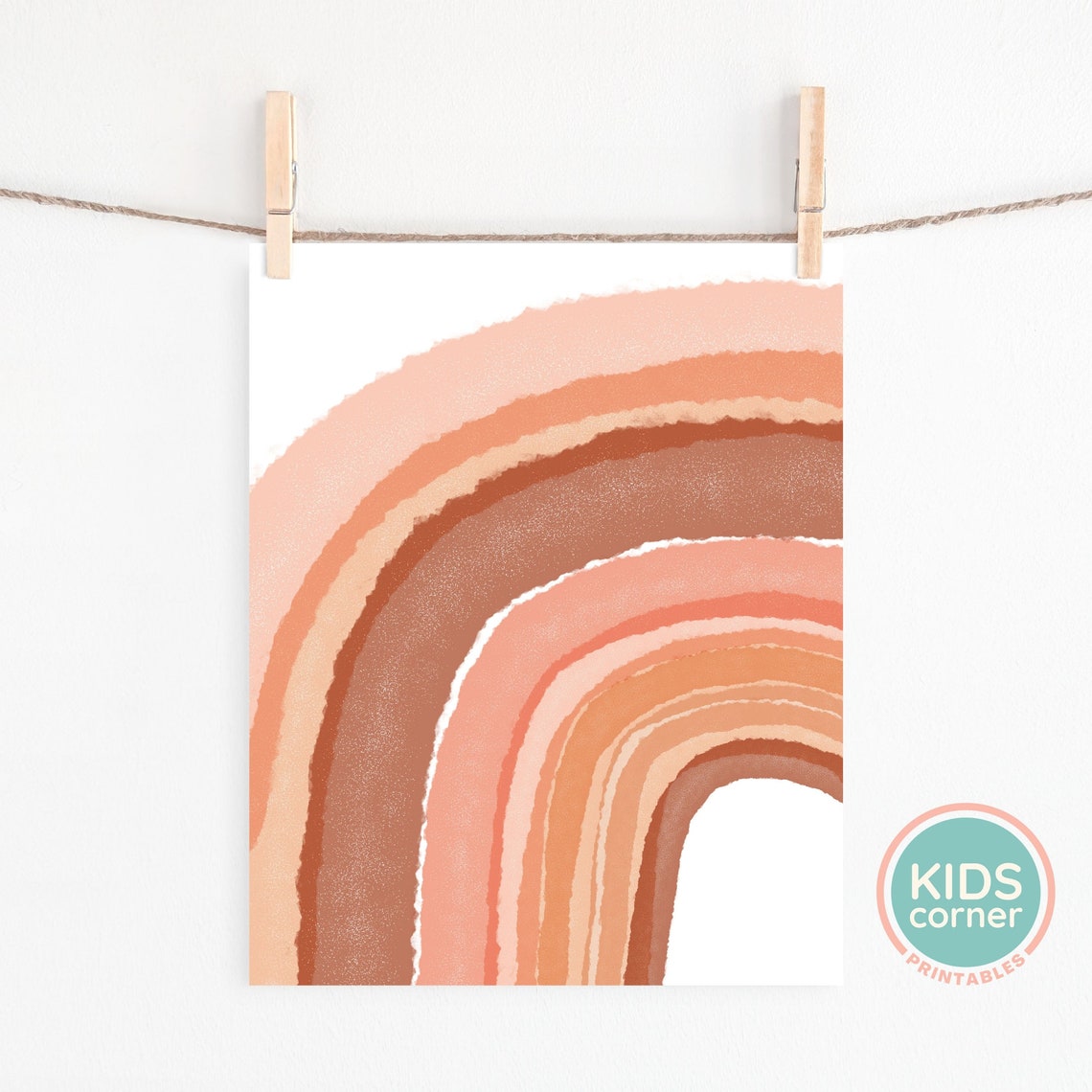 Warm Terracotta Boho Rainbow Watercolor Textured Nursery Wall Art