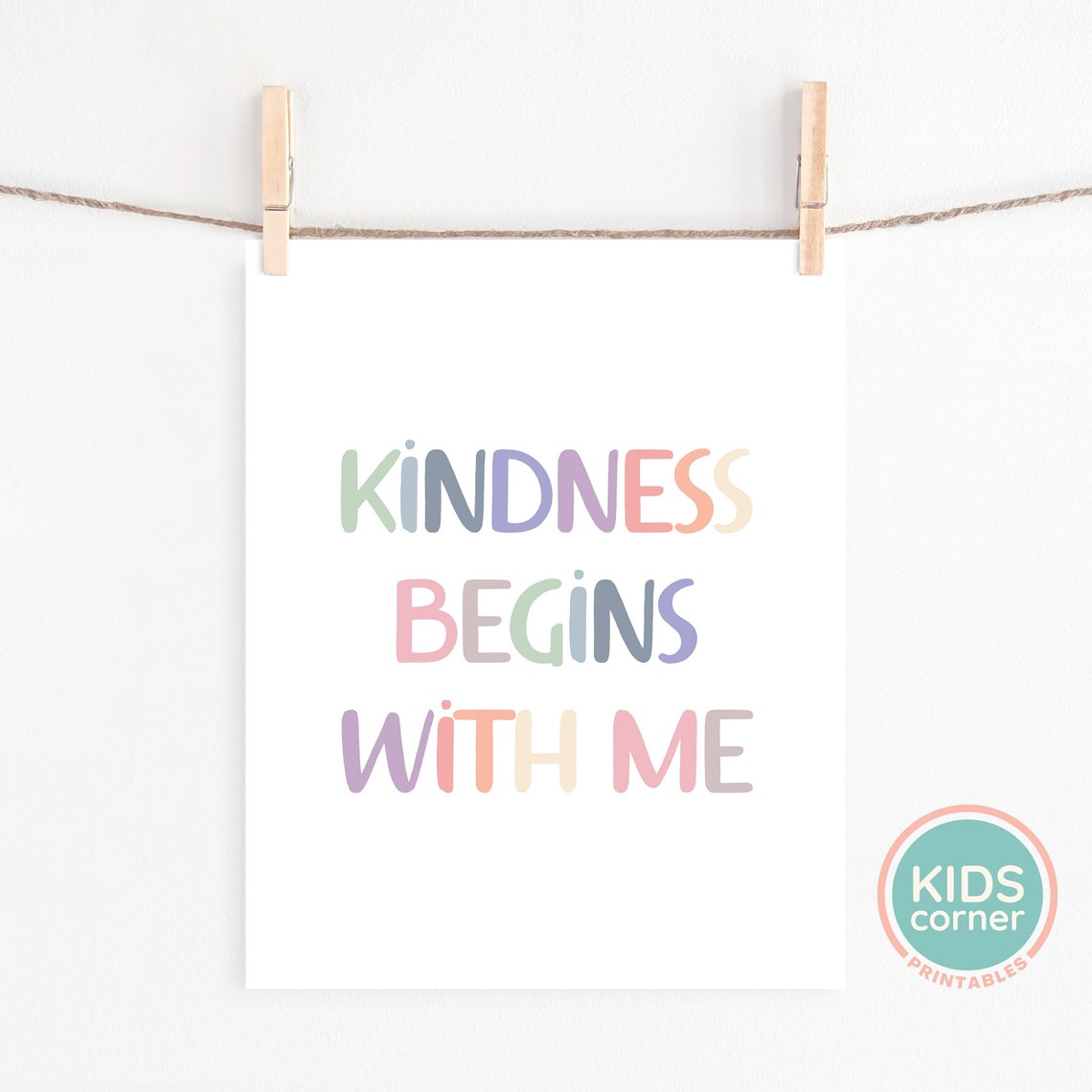Kindness Begins With Me Pastel Rainbow Lettering Kids Poster - Image 2