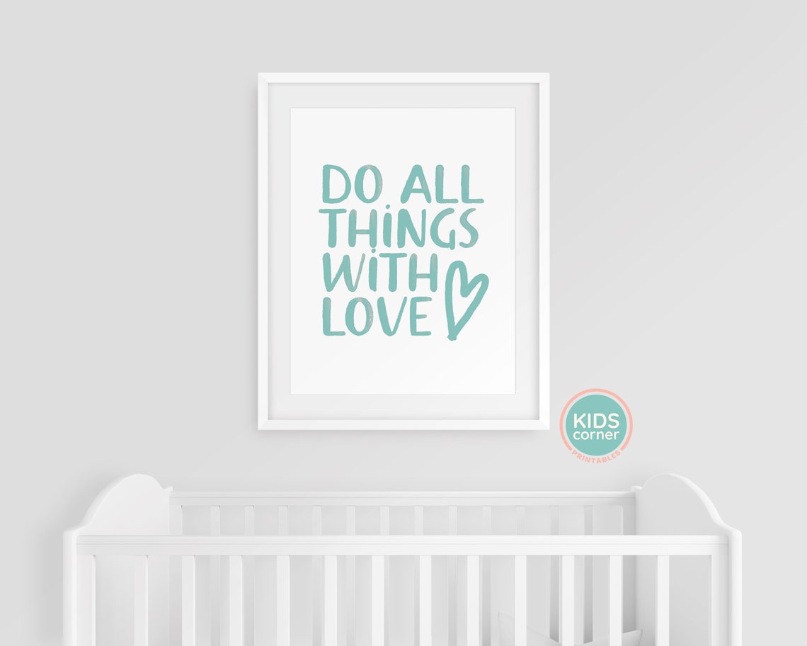 Do All Things with Love Teal Heart Hand Lettered Quote Poster - Image 3