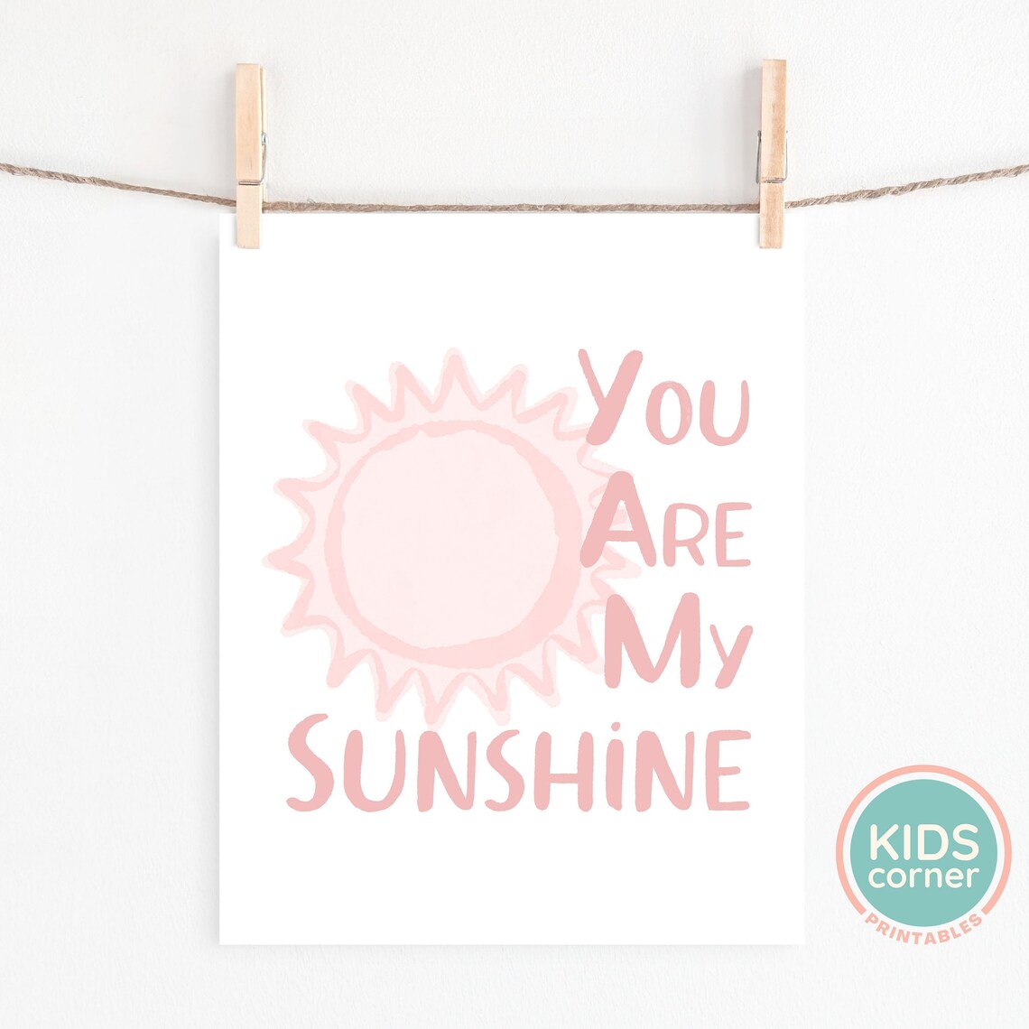 You Are My Sunshine Blush Pink Watercolor Sun Nursery Kids Poster - Image 2