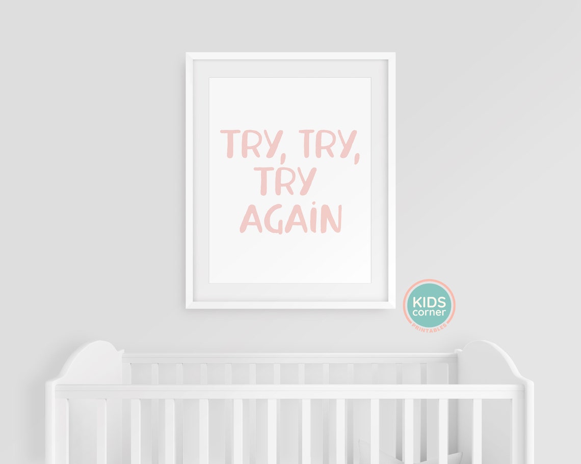 Try Try Try Again Pink Encouragement Kids Corner Motivational Poster - Image 3