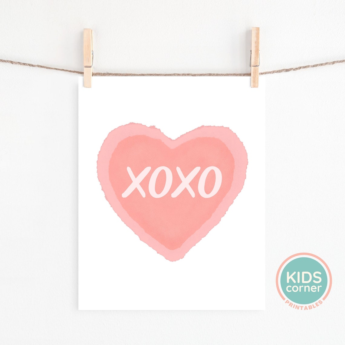 XOXO Pink Watercolor Heart Valentines Love Kids Quote Poster - Image 2
