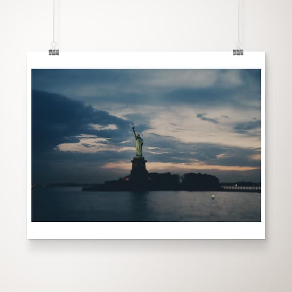 Statue Of Liberty At Dusk New York Harbor City Travel Poster