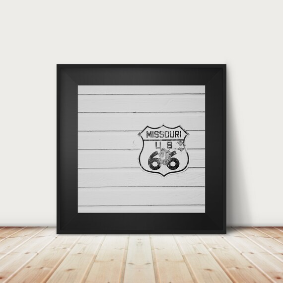 Missouri US Route 66 Shield Sign on White Shiplap Photo Poster