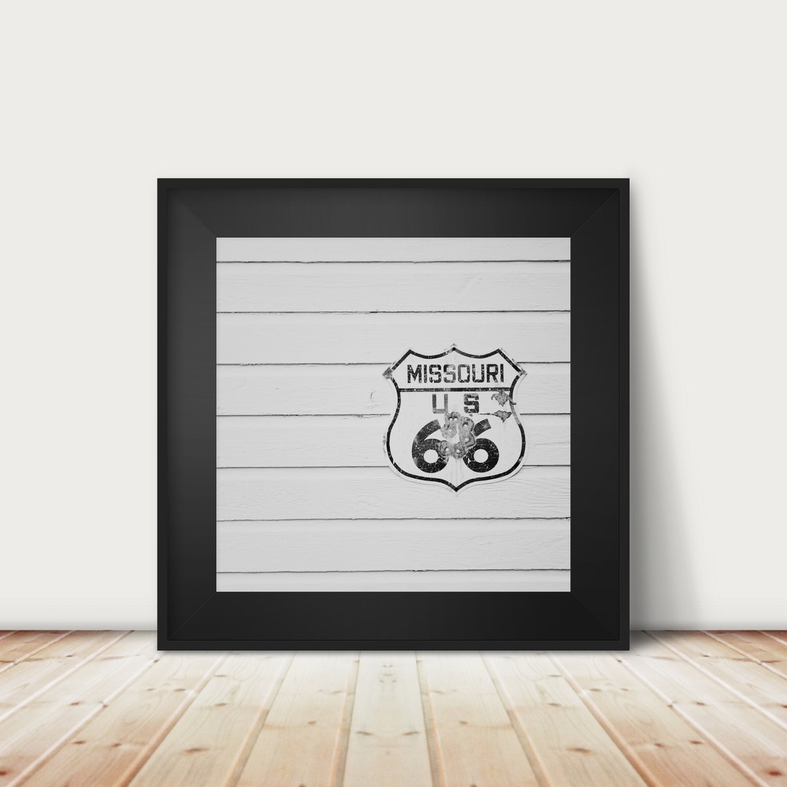 Missouri US Route 66 Shield Sign on White Shiplap Photo Poster