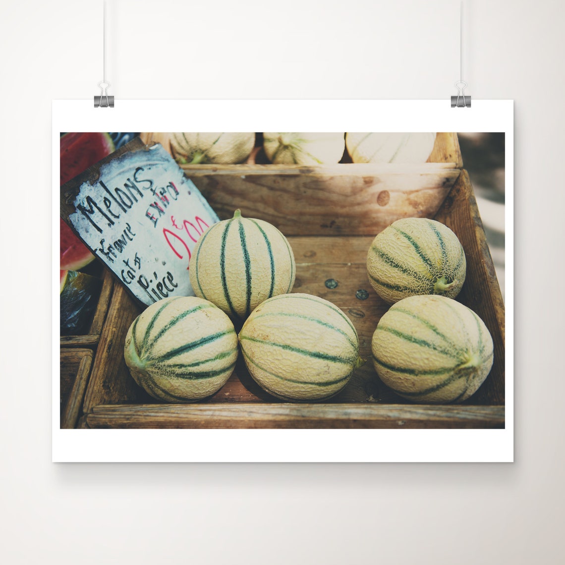 French Market Cantaloupe Melons in Wooden Crate Kitchen Poster