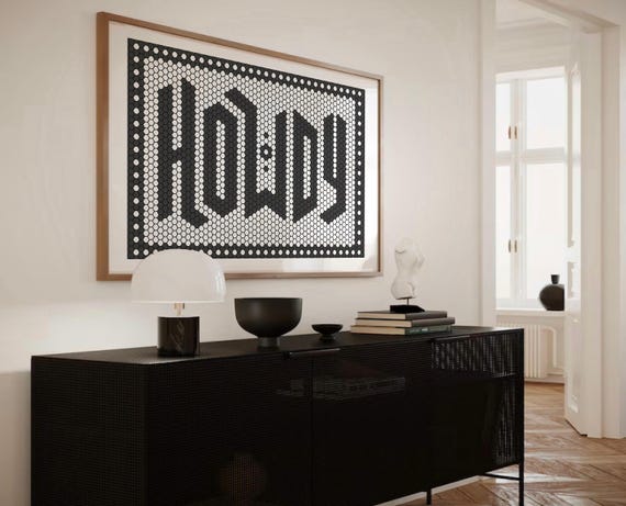 Howdy Typography Print Black Tile Poster Modern Wall Art Western Cowboy Sing Farmhouse Decor