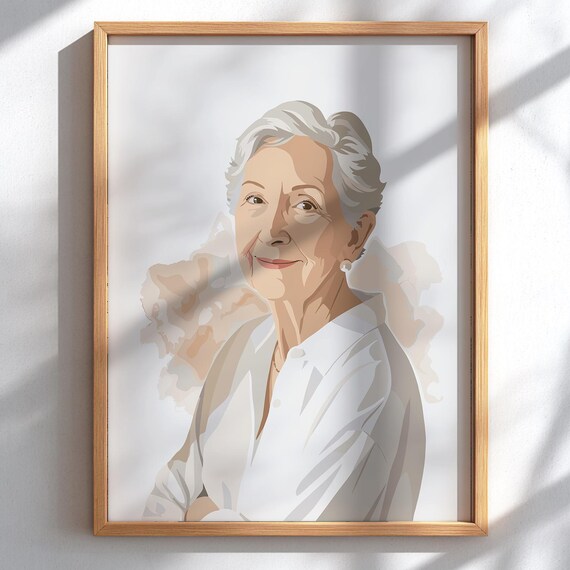 Elegant Elderly Woman White Hair Modern Vector Portrait Art Poster