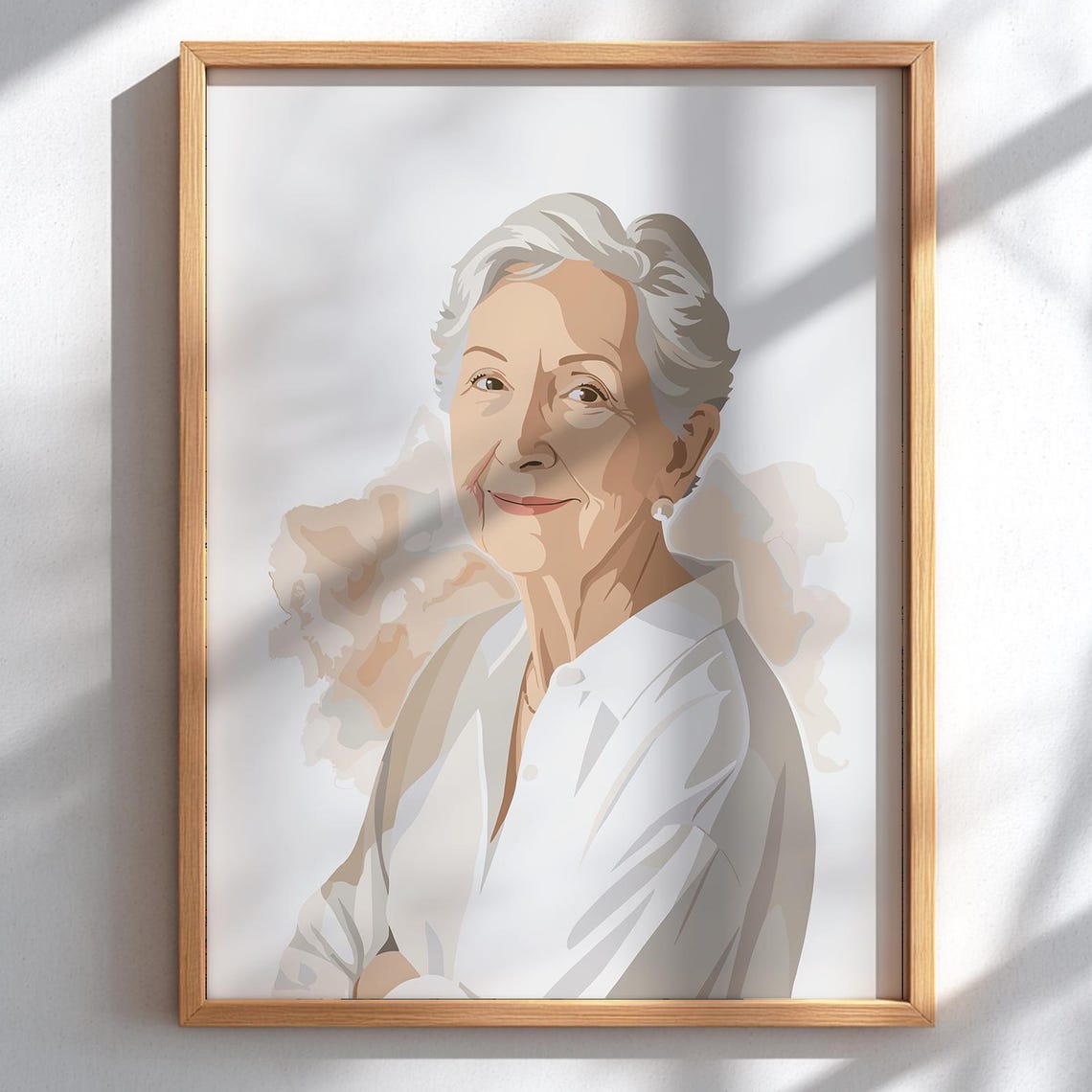 Elegant Elderly Woman White Hair Modern Vector Portrait Art Poster