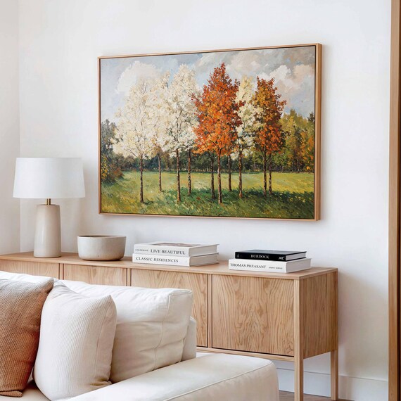 Four Seasons Tree Art Print Impressionist Landscape Fall Spring Wall Decor Nature Painting Poster Rustic Home Office Art