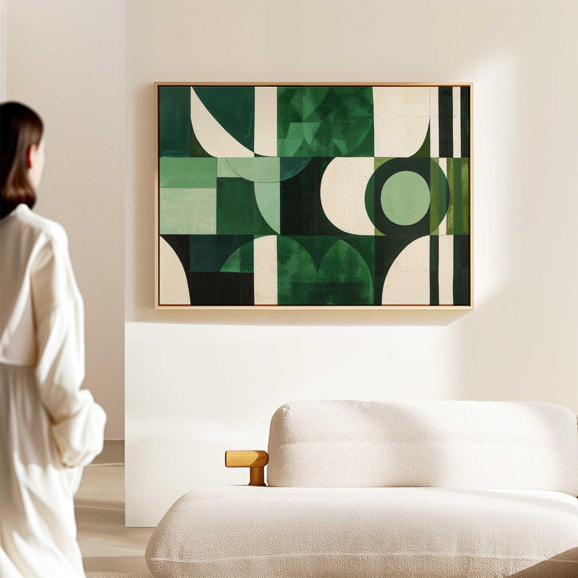 Emerald Green Cream Black Arcs Circles Geometric Abstract Art Print - Image 2