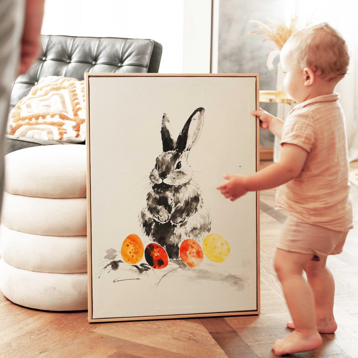 Japanese Sumi E Easter Bunny Rabbit Watercolor Ink Painting Art Print - Image 3