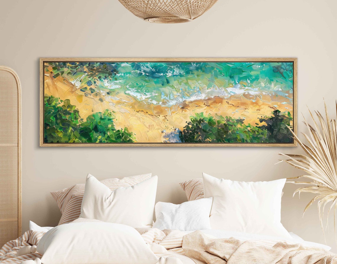 Aerial Beach Turquoise Waves Golden Sand Panoramic Travel Poster - Image 4