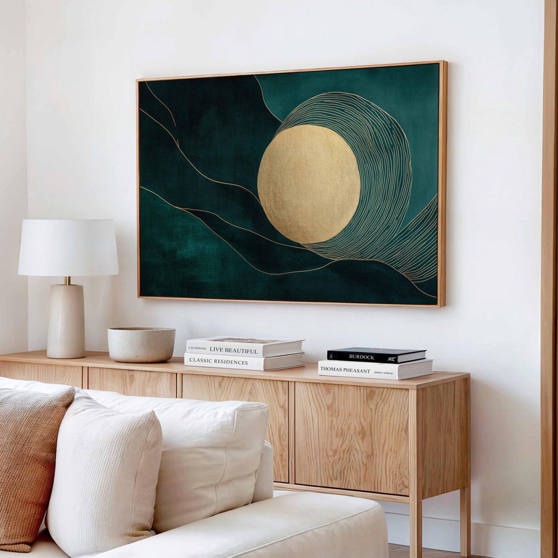 Emerald Green Gold Moon Abstract Luxury Modern Art Wall Poster - Image 3