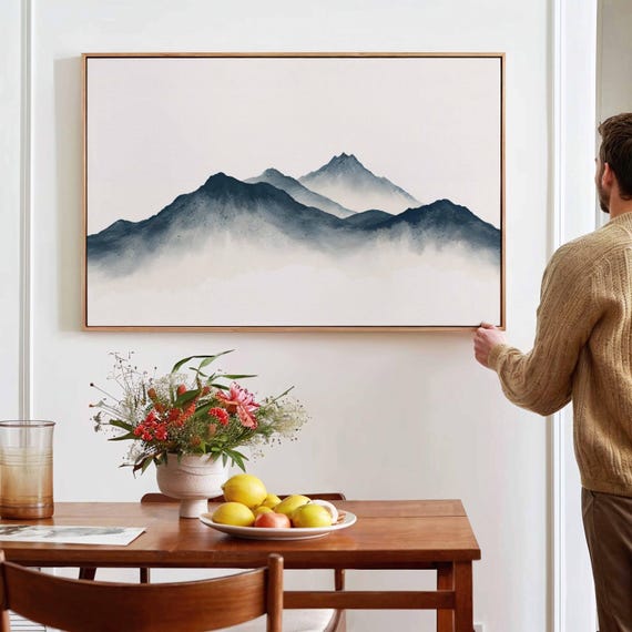 Minimalist Japanese Wall Art Framed Print Japanese Mountain Wall Art Print Above Bedcouch Decor Horizontal Large Wall Art