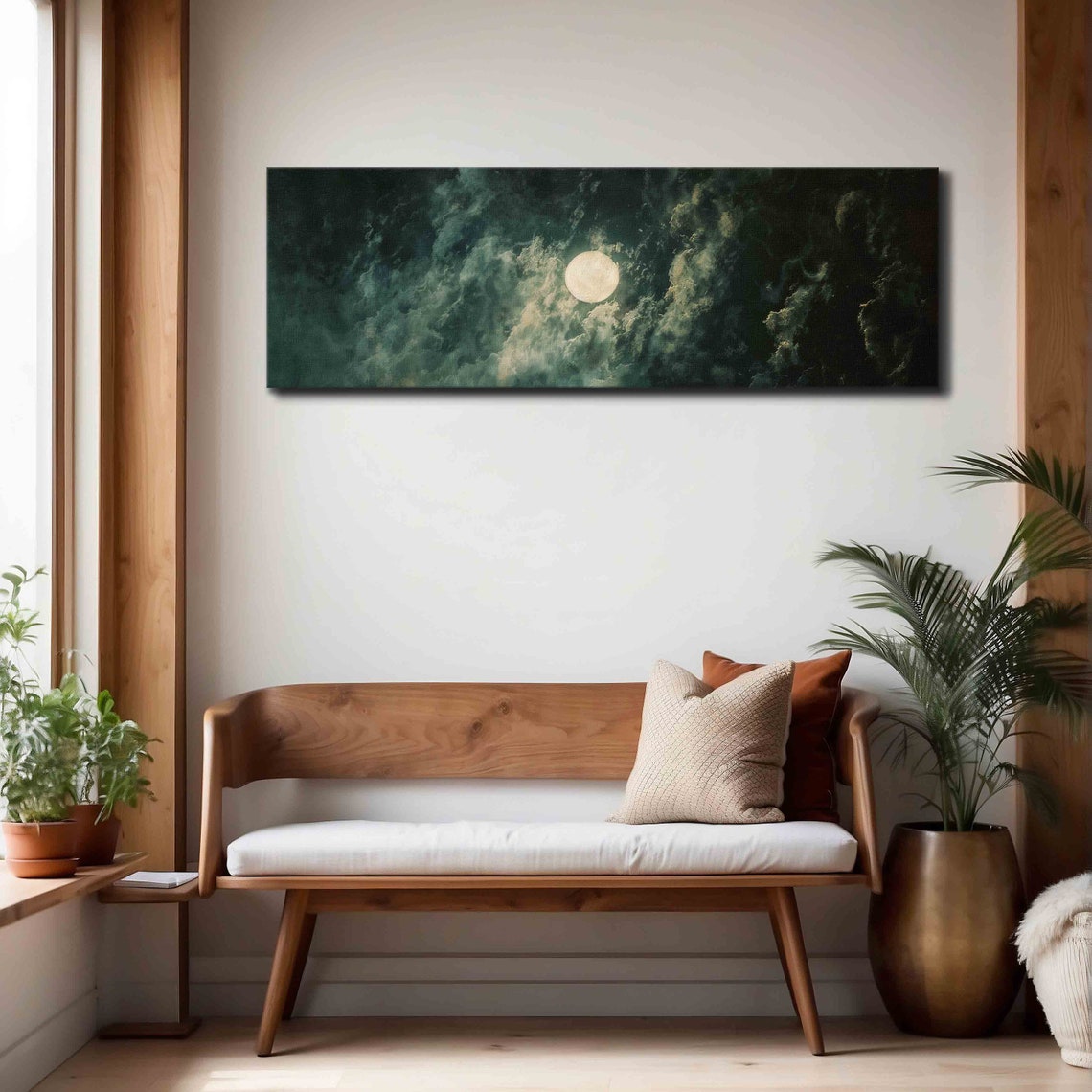 Full Moon Over Dark Moody Clouds Night Sky Panoramic Framed Art Print - Image 4
