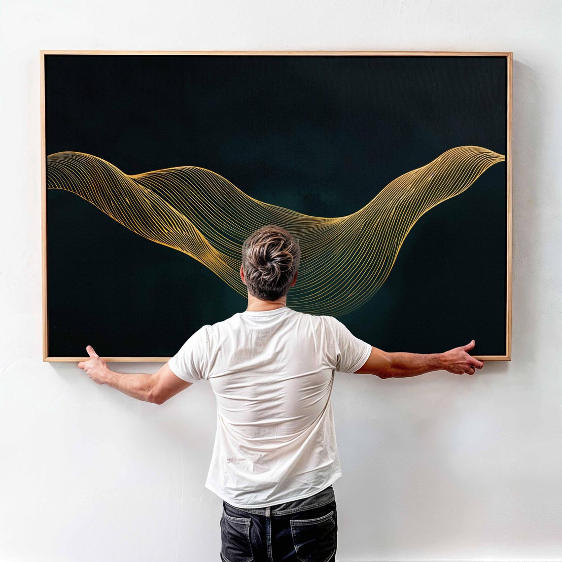 Gold Line Wave Abstract Dark Green Modern Elegant Decor Poster - Image 3