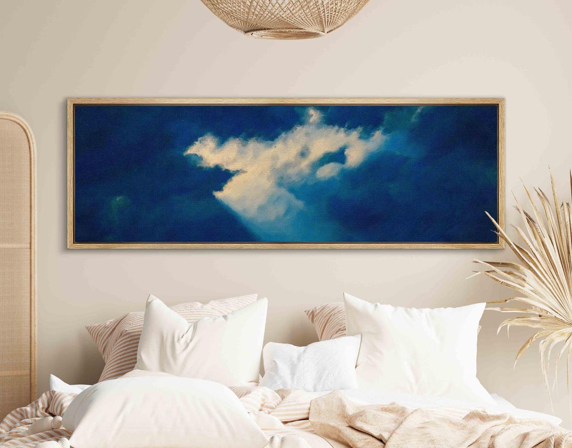Cloud Wall Art Framed Minimalist Horizontal Wall Art Moody Wall Art Panoramic Cloud Print Large Wall Art Calm Wall Art Above Bed Decor - Image 2