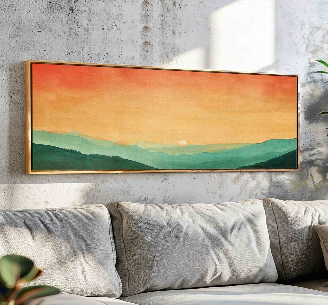 Modern Landscape Art Print, Minimal Boho Panorama