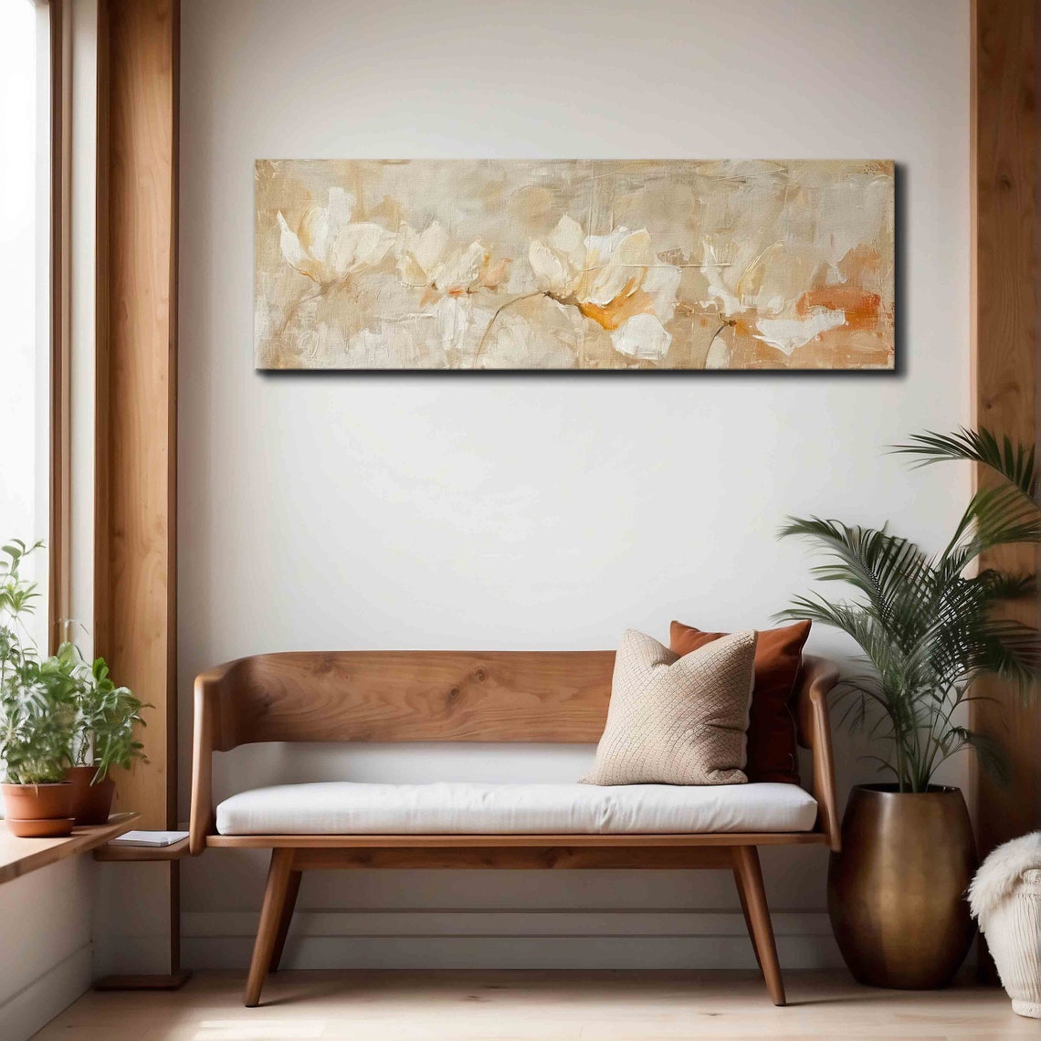 Moody Beige Abstract Floral Soft Neutral Panoramic Decor Poster - Image 4