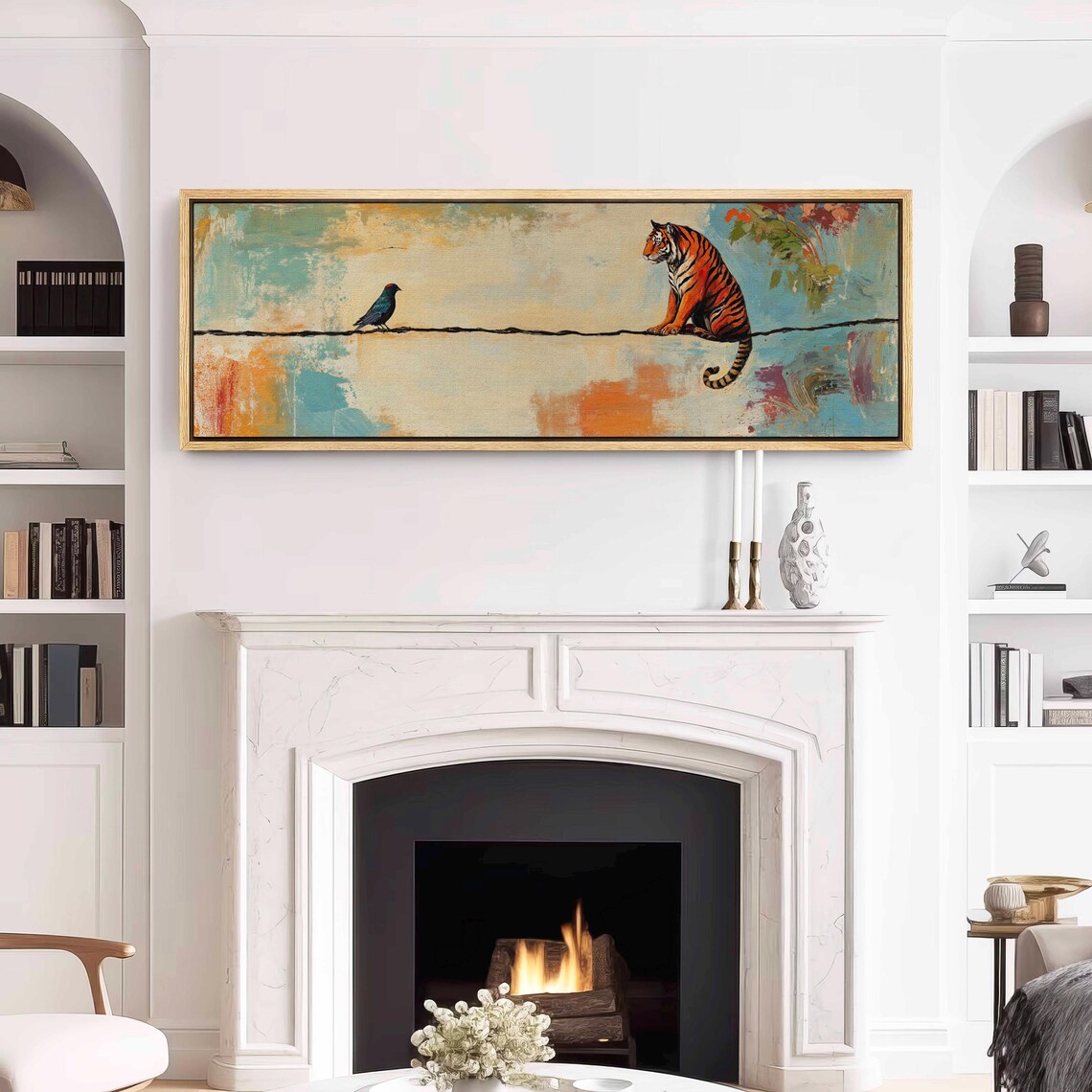 Tiger and Bird on Wire, Modern Animal Art Print - Image 3