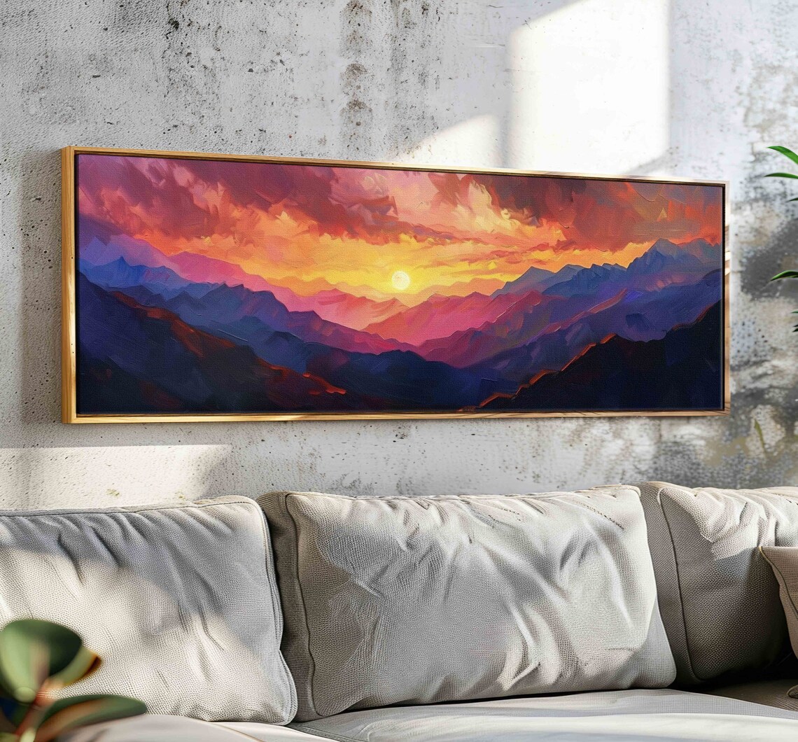 Sunset Over Purple Mountains, Vintage Landscape Art Print