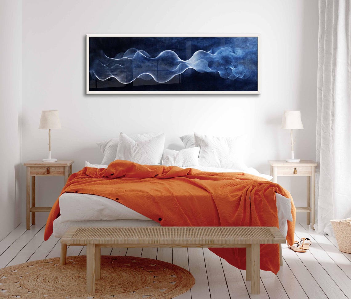 Abstract Modern Cloud Wall Art Framed Panoramic Abstract Minimalist Wall Art Horizontal Cloud Print Ultrawide Above Bedcouch Decor - Image 2