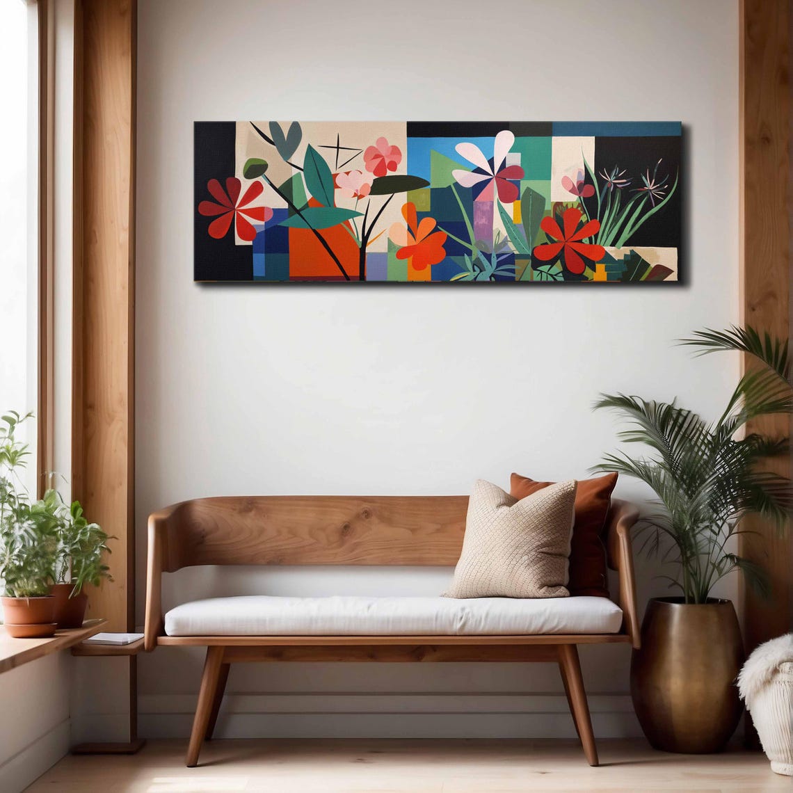 Mid Century Modern Geometric Floral Abstract Blooms Panoramic Wall Art - Image 4