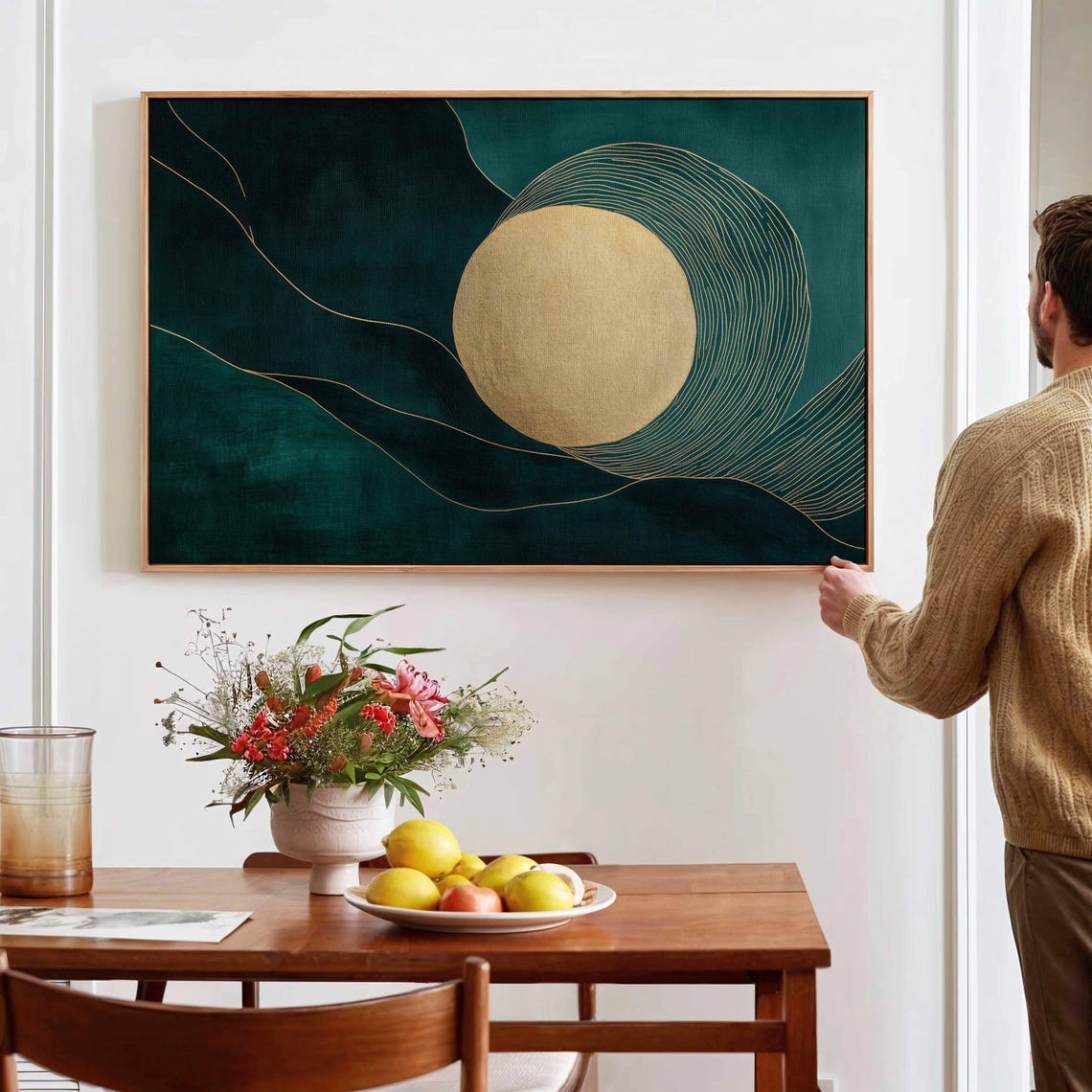 Emerald Green Gold Moon Abstract Luxury Modern Art Wall Poster - Image 4