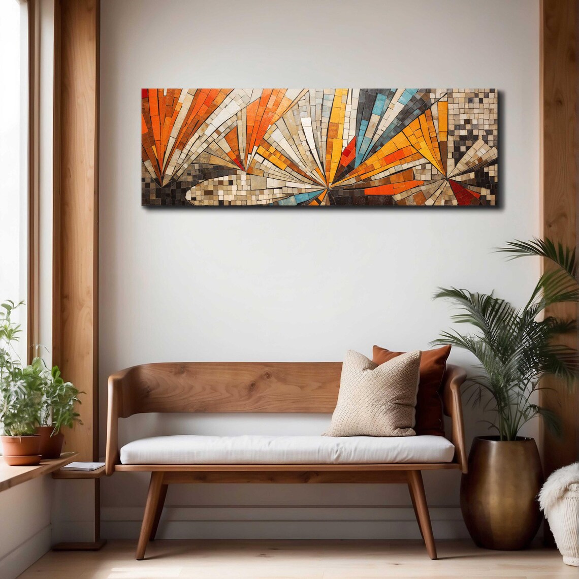 Mid Century Mosaic Sunburst Radiating Tiles Panoramic Framed Art Print - Image 4