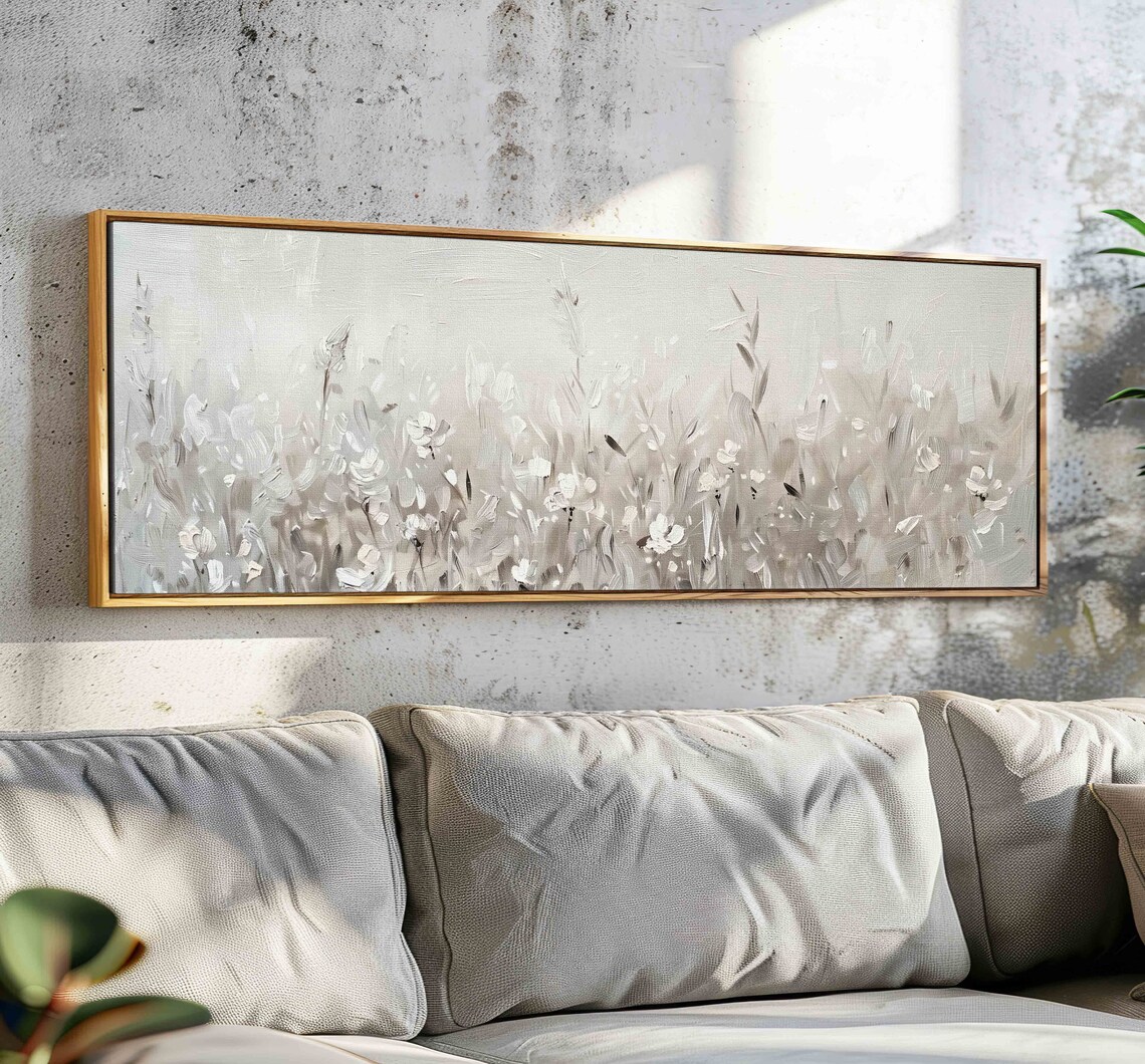 White Floral Abstract Flowers Painting Art Print