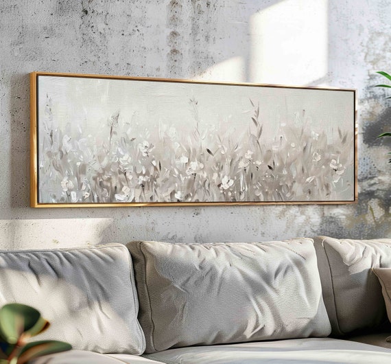 White Floral Abstract Flowers Painting Art Print