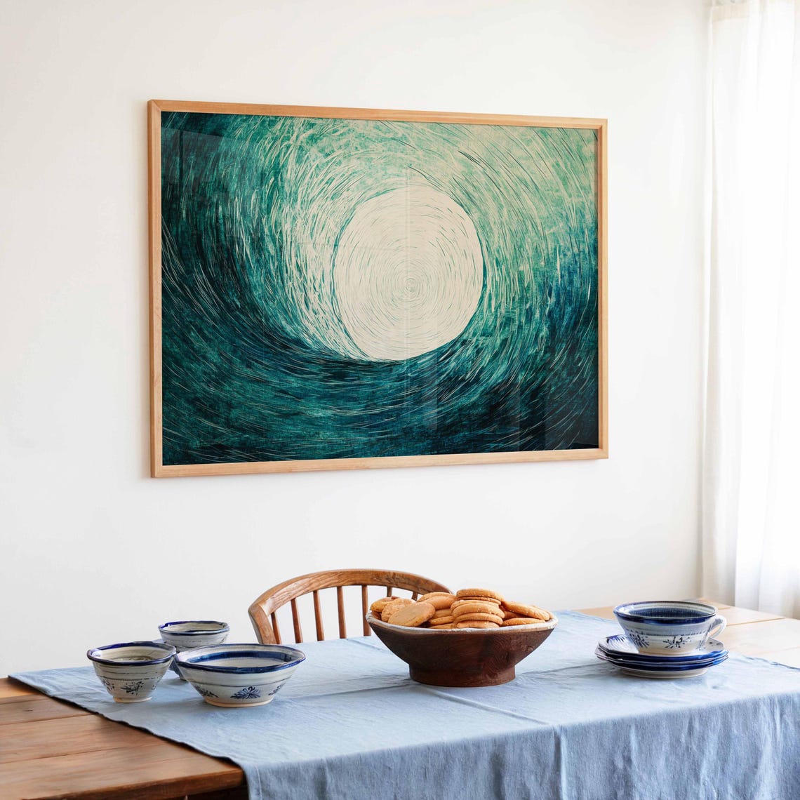 Ocean Wave Swirl Teal Green Abstract Vortex Circle Art Wall Poster - Image 4