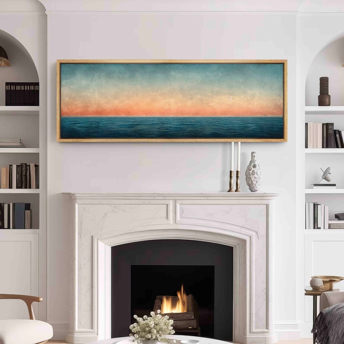 Modern Seascape, Minimalist Bedroom Wall Art Print - Image 3