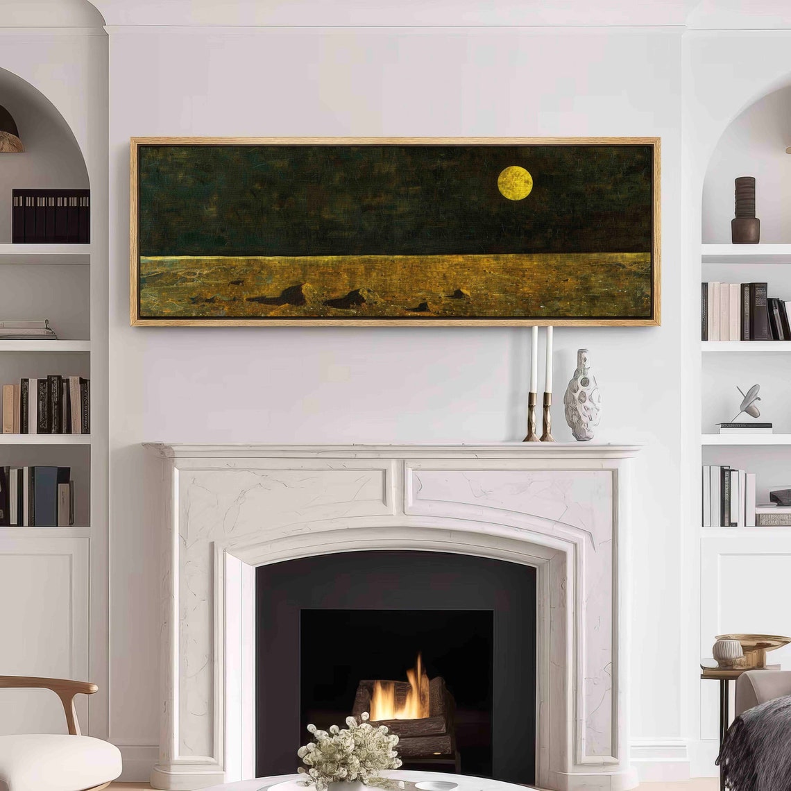 Golden Full Moon Dark Night Landscape Vintage Moody Wall Art Print - Image 3
