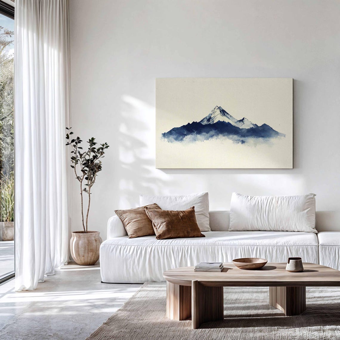 Minimalist Japanese Wall Art Framed Print Japanese Mountain Wall Art Print Above Bedcouch Decor Horizontal Large Wall Art - Image 3