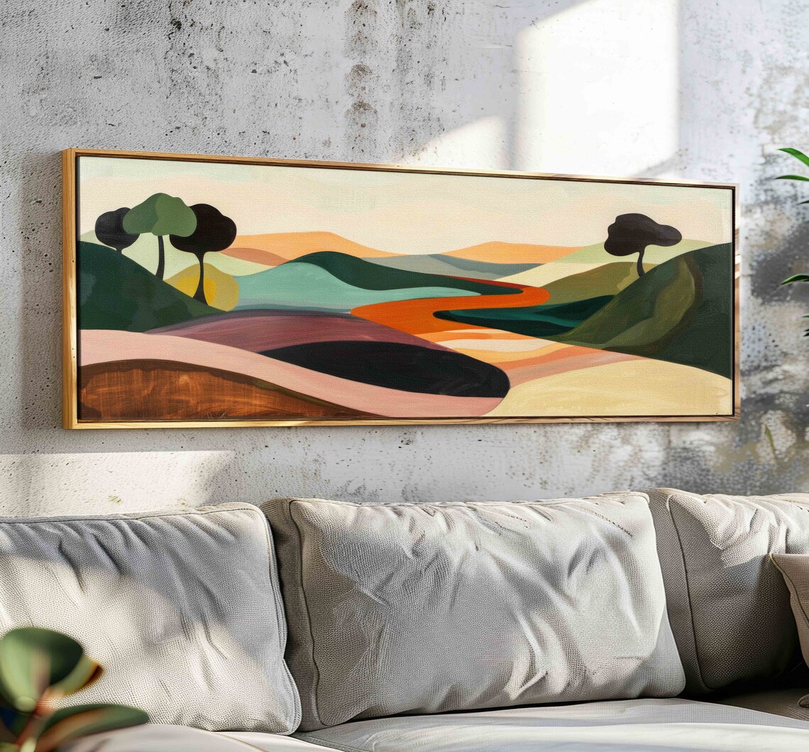 Modern Landscape Art Print, Minimal Panoramic View