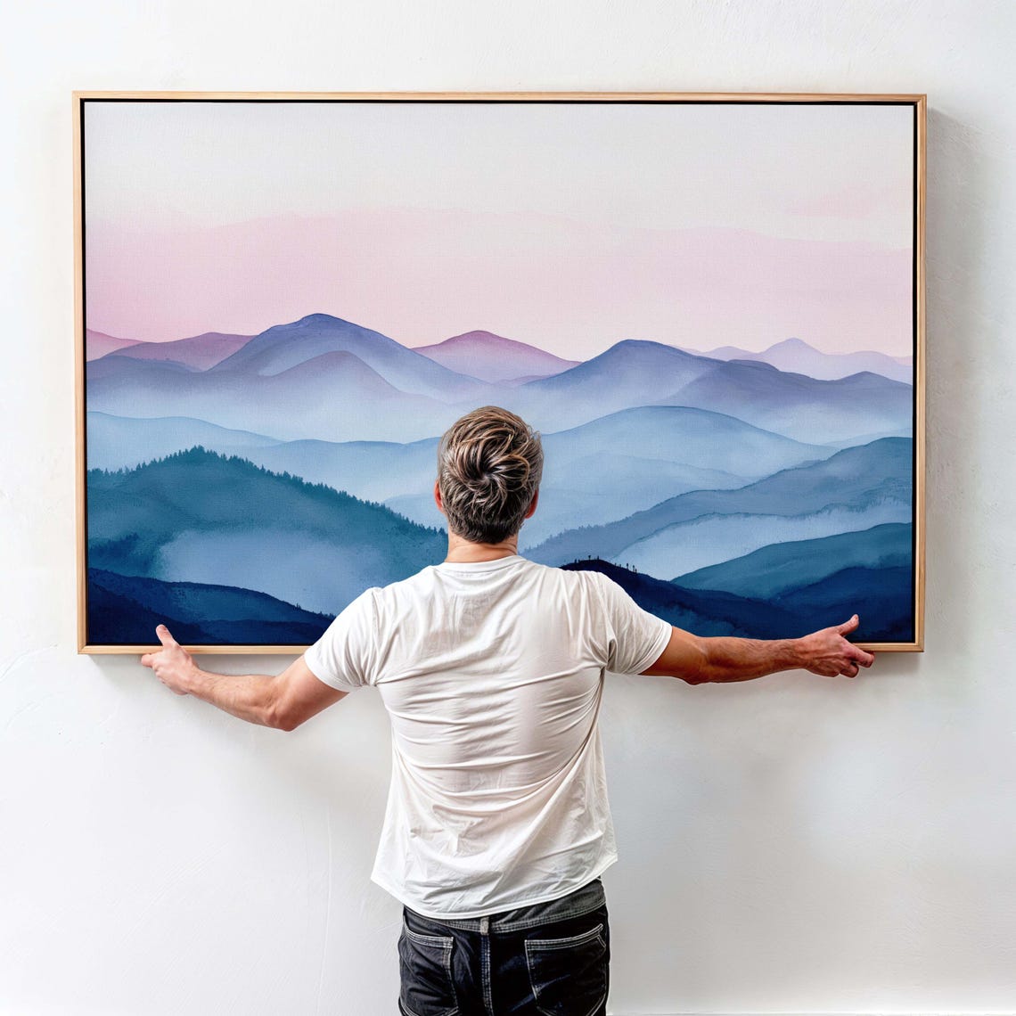 Calm Landscape Wall Art Framed Canvasposter Print Modern Landscape Mountains Wall Art Print Above Bedsofa Decor Ready To Hang Wall Art - Image 4