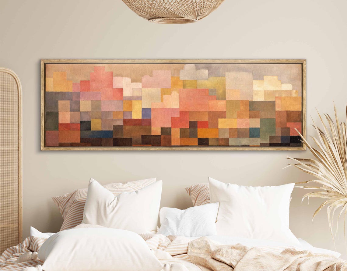 Minimal Mid Century Modern Wall Art Framed Horizontal Modern Cloud Wall Art Above Bed Decor Boho Wall Art Large Wide Wall Art - Image 2