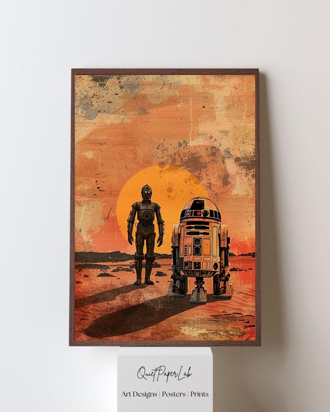 Desert Droids At Sunset Retro Sci Fi Vintage Poster Wall Art Print Space Decor Unframed
