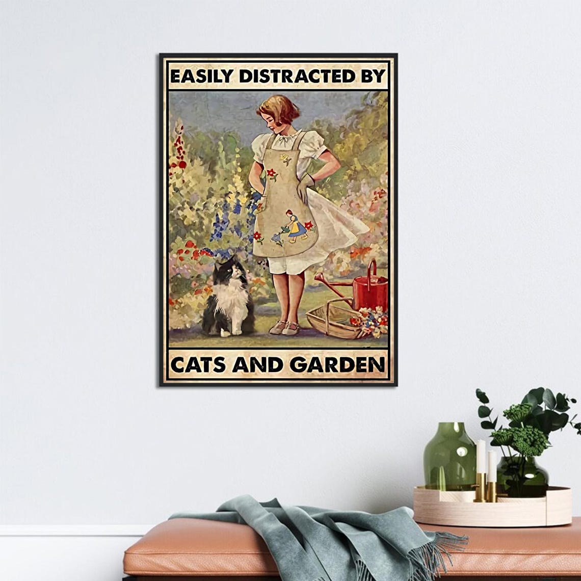 Easily Distracted By Cats And Garden Vintage Girl And Cat Poster - Image 2