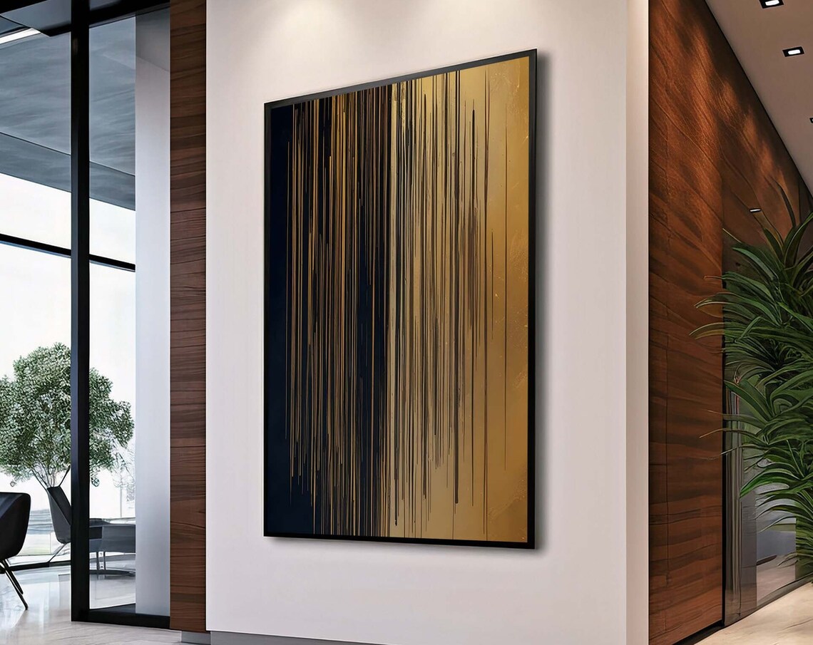Abstract Gold Line Drip Modern Minimalist Luxury Black Gold Poster