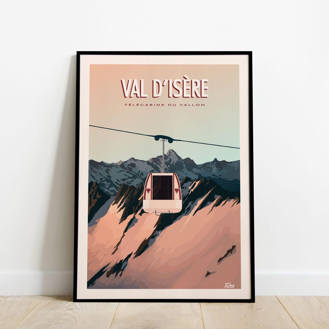 Val d'Isere Telecabine du Vallon Gondola Sunset Alpine Travel Poster